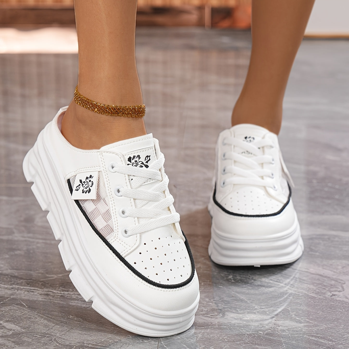 Sneakers - White Synthetic Cover Slip-On Flats with Breathable Mesh & EVA Cushioning, Round Toe Comfortable Walking Shoes for Casual Attire, Sports & Errands, Comfortable Flats | Laceup Sneakers | Synthetic Cover Shoes