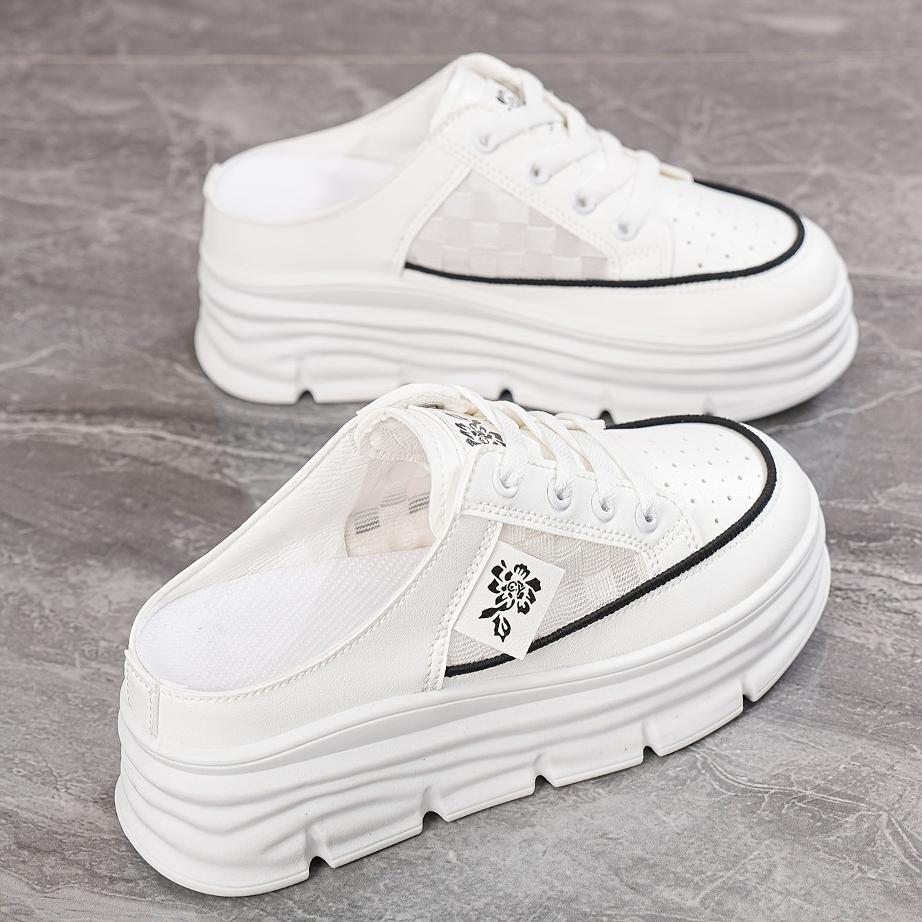 Sneakers - White Synthetic Cover Slip-On Flats with Breathable Mesh & EVA Cushioning, Round Toe Comfortable Walking Shoes for Casual Attire, Sports & Errands, Comfortable Flats | Laceup Sneakers | Synthetic Cover Shoes