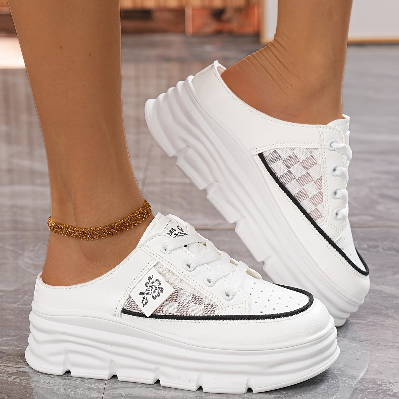 Sneakers - White Synthetic Cover Slip-On Flats with Breathable Mesh & EVA Cushioning, Round Toe Comfortable Walking Shoes for Casual Attire, Sports & Errands, Comfortable Flats | Laceup Sneakers | Synthetic Cover Shoes